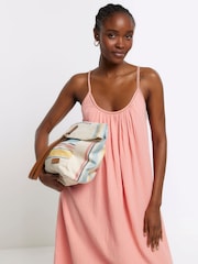 River Island Pink 100% Cotton Textured Slip Midi Dress - Image 3 of 4