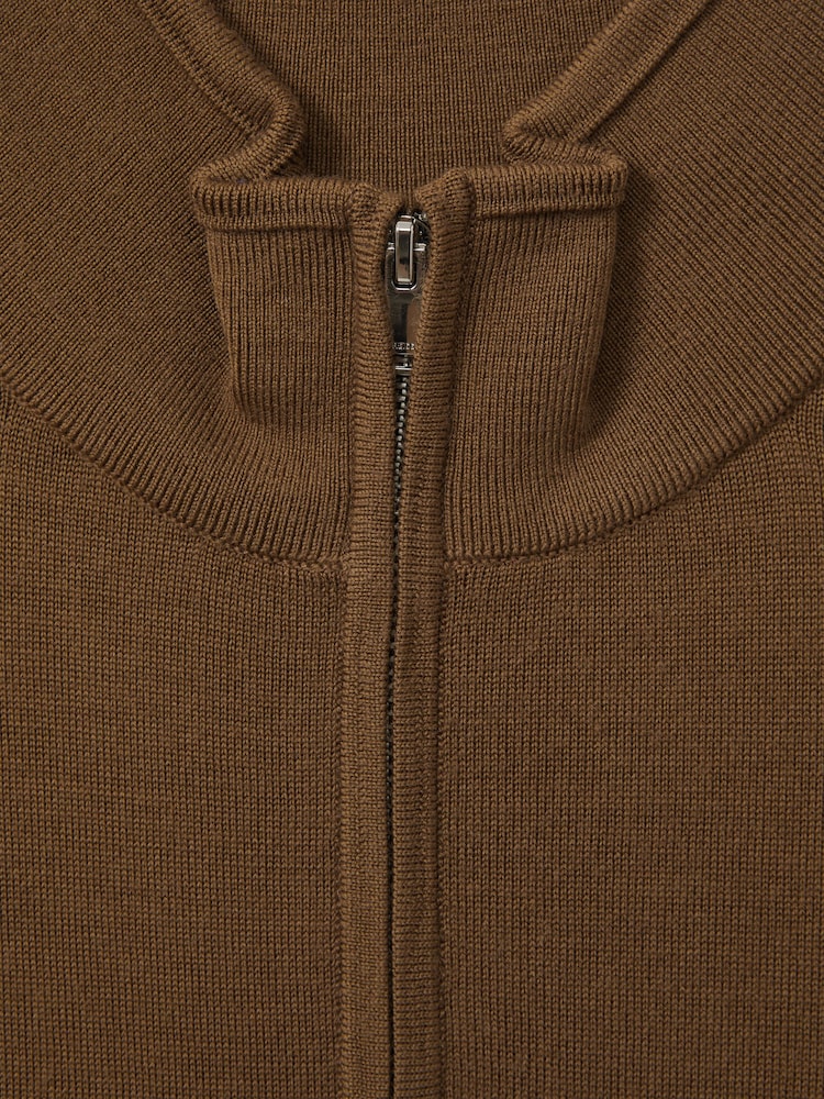Reiss Tobacco Brown Blackhall Merino Wool Half-Zip Funnel Neck Jumper - Image 6 of 6 Reiss Tobacco Brown Blackhall Merino Wool Half-Zip Funnel Neck Jumper - Image 6 of 6