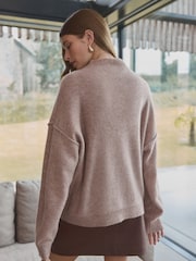 Neutral Brown Mole 100% Cashmere Premium Seam Detail Rolled Edge Knitted Jumper - Image 4 of 8