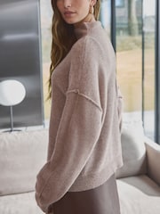 Neutral Brown Mole 100% Cashmere Premium Seam Detail Rolled Edge Knitted Jumper - Image 5 of 8