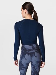 Sweaty Betty Navy Blue Mindful Flex Wrap Long Sleeve Top - Image 3 of 6