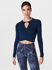 Sweaty Betty Navy Blue Mindful Flex Wrap Long Sleeve Top - Image 4 of 6
