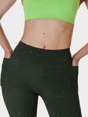 Sweaty Betty Green Grid Geo Print 7/8 Length Aerial Core Workout Leggings - Image 3 of 7