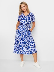 M&Co Blue/White Cobalt Abstract Print Midi Dress - Image 1 of 5