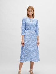 BOSS Blue Tie-Neck Dress With Cropped Sleeves - Image 1 of 5