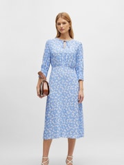 BOSS Blue Tie-Neck Dress With Cropped Sleeves - Image 2 of 5
