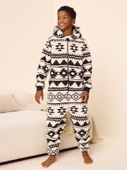 Neutral/Black Aztec Print Fleece All-In-One (3-16yrs) - Image 1 of 8