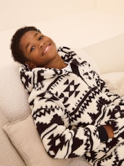 Neutral/Black Aztec Print Fleece All-In-One (3-16yrs) - Image 2 of 8