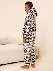 Neutral/Black Aztec Print Fleece All-In-One (3-16yrs) - Image 3 of 8