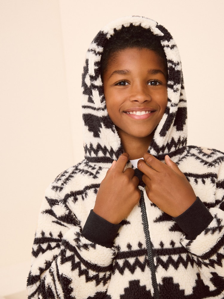 Neutral/Black Aztec Print Fleece All-In-One (3-16yrs) - Image 4 of 8
