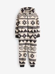 Neutral/Black Aztec Print Fleece All-In-One (3-16yrs) - Image 5 of 8