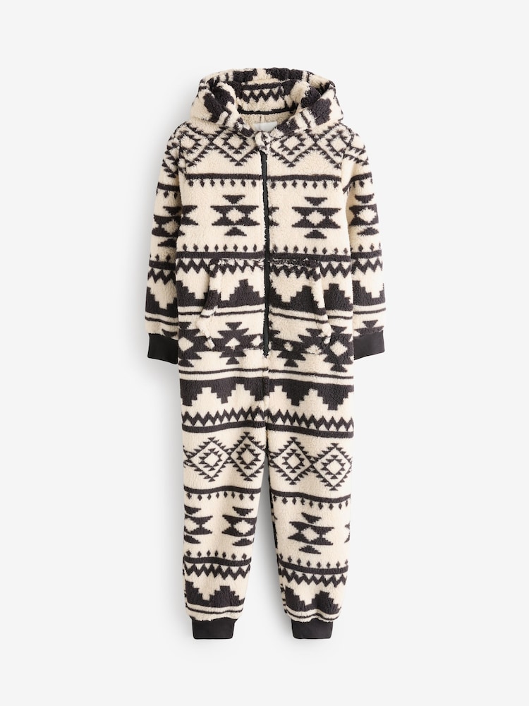 Neutral/Black Aztec Print Fleece All-In-One (3-16yrs) - Image 5 of 8