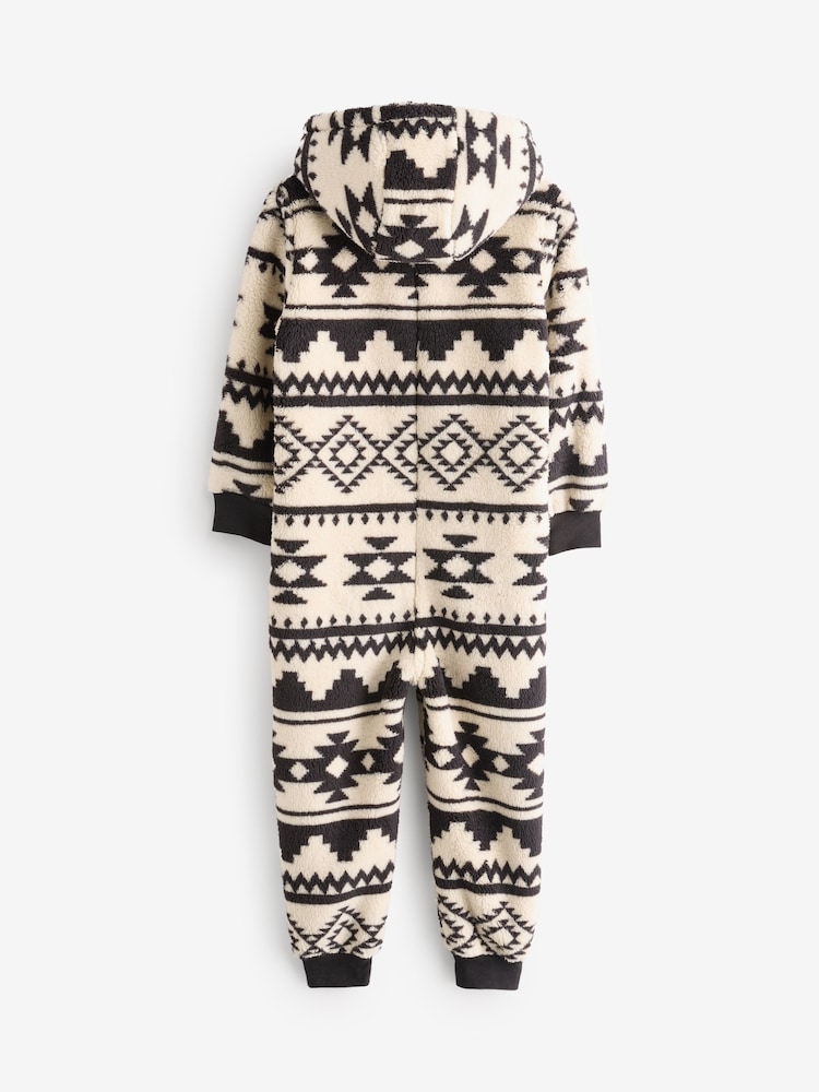Neutral/Black Aztec Print Fleece All-In-One (3-16yrs) - Image 6 of 8