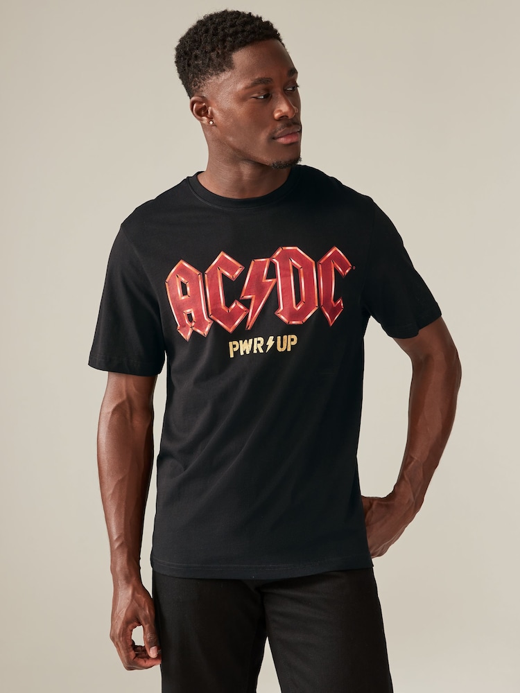 Noir ACDC - Ajustement régulier - T-shirt imprimé graphique Band - Image 4 of 7
