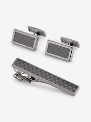Gun Metal Carbon Cufflink and Tie Clip Set - Image 1 of 5