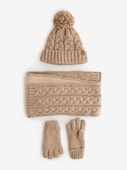 Neutral Cable Knit Hat, Glove & Scarf Set (3-16yrs) - Image 1 of 3