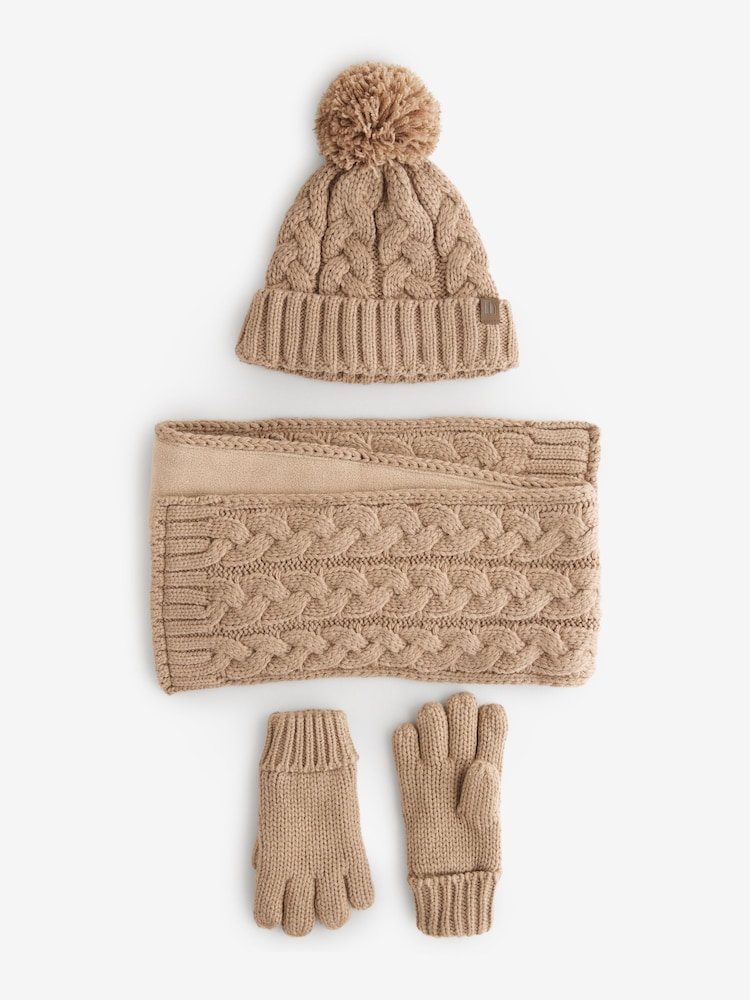 Neutral Cable Knit Hat, Glove & Scarf Set (3-16yrs) - Image 1 of 3