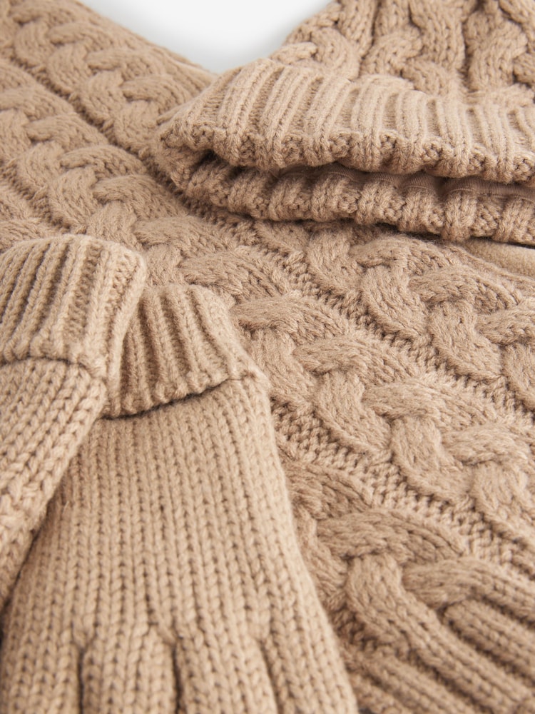 Neutral Cable Knit Hat, Glove & Scarf Set (3-16yrs) - Image 2 of 3