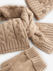 Neutral Cable Knit Hat, Glove & Scarf Set (3-16yrs) - Image 3 of 3