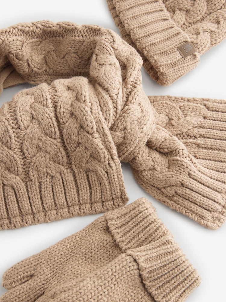 Neutral Cable Knit Hat, Glove & Scarf Set (3-16yrs) - Image 3 of 3