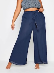 Yours Curve Blue Tassel Trousers - Image 1 of 5