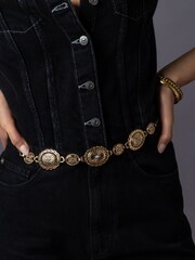 Aela Gold Tone Tribal Disk Belly Chain Necklace - Image 1 of 3