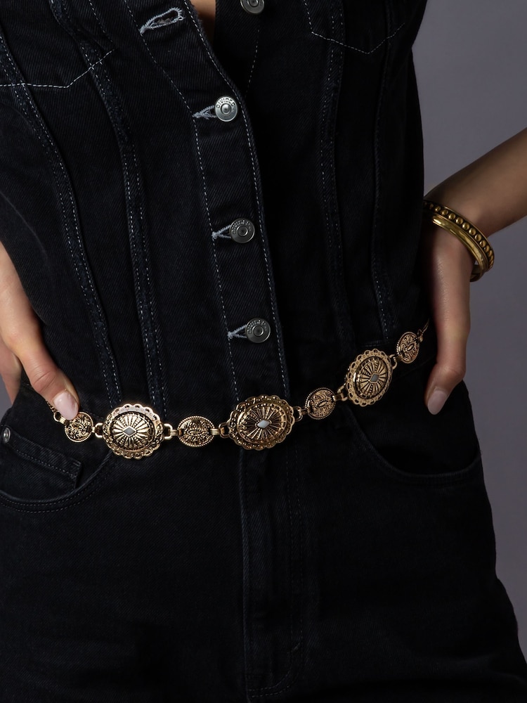Aela Gold Tone Tribal Disk Belly Chain Necklace - Image 1 of 3