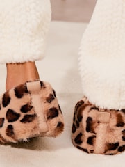 Lipsy Brown Animal Faux Fur Bow Ballerina Nightwear Slippers - Image 3 of 4