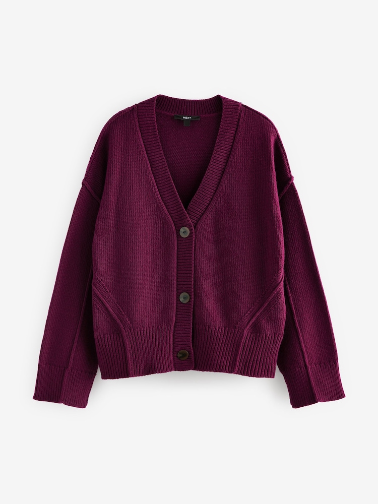 Buy Berry Red Soft Touch Seam Detail Button Through Knitted