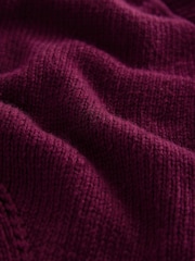 Berry Red Soft Touch Seam Detail Button Through Knitted Cardigan with Wool - Image 7 of 7