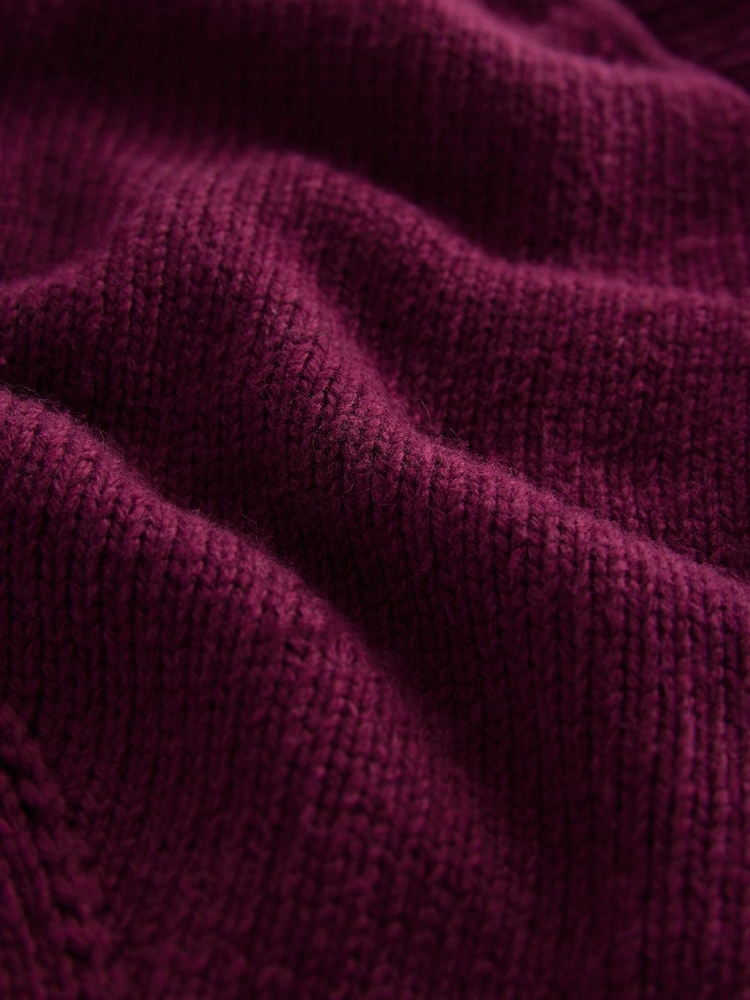 Berry Red Soft Touch Seam Detail Button Through Knitted Cardigan with Wool - Image 7 of 7