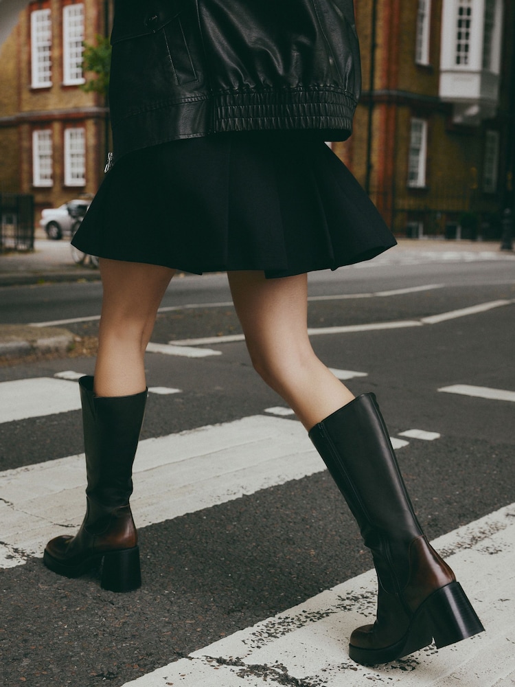 Chocolate Brown Square Toe Forever Comfort® Chunky Knee High Block Heeled Boots - Image 1 of 11