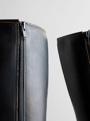 Chocolate Brown Square Toe Forever Comfort® Chunky Knee High Block Heeled Boots - Image 11 of 11