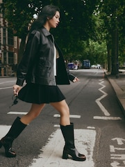 Chocolate Brown Square Toe Forever Comfort® Chunky Knee High Block Heeled Boots - Image 4 of 11