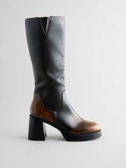 Chocolate Brown Square Toe Forever Comfort® Chunky Knee High Block Heeled Boots - Image 6 of 11