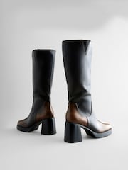 Chocolate Brown Square Toe Forever Comfort® Chunky Knee High Block Heeled Boots - Image 7 of 11