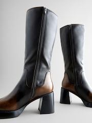 Chocolate Brown Square Toe Forever Comfort® Chunky Knee High Block Heeled Boots - Image 8 of 11