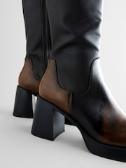 Chocolate Brown Square Toe Forever Comfort® Chunky Knee High Block Heeled Boots - Image 9 of 11