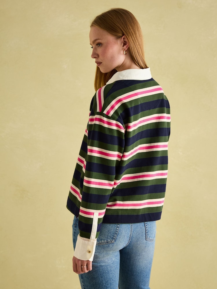 Joules Lara Green/Pink Boxy Fit Rugby Shirt - Image 2 of 8 Joules Lara Green/Pink Boxy Fit Rugby Shirt - Image 2 of 8