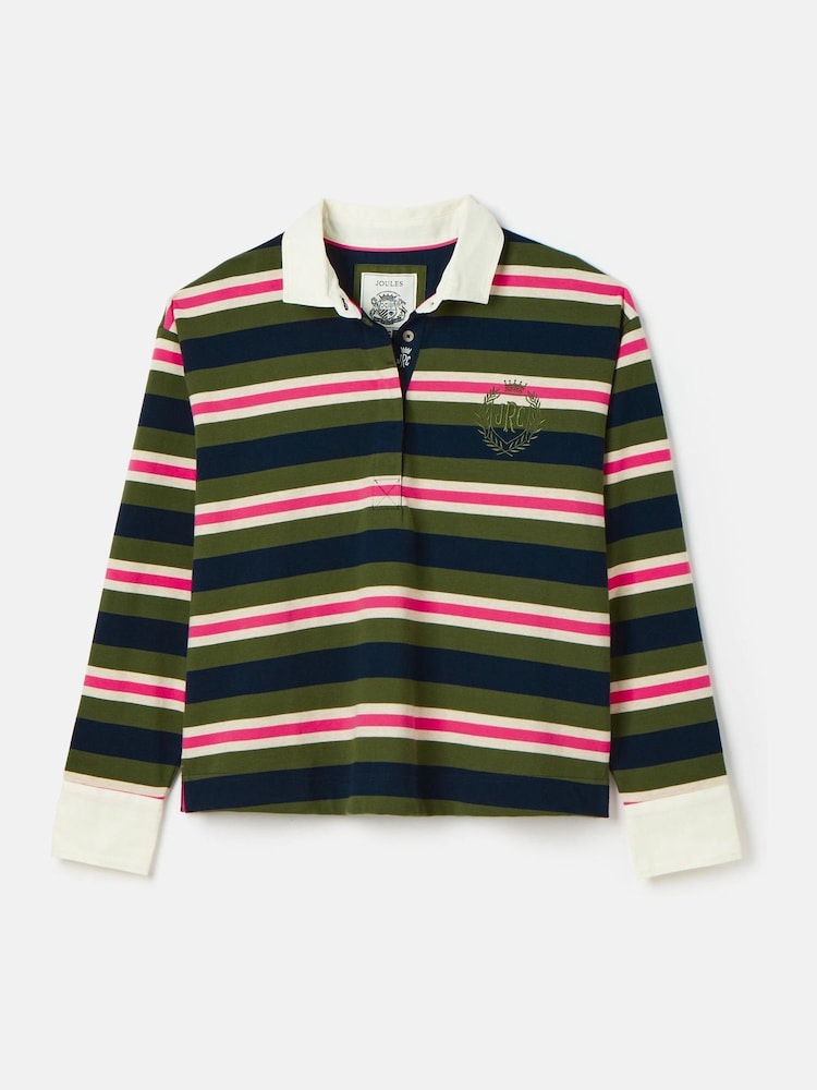 Joules Lara Green/Pink Boxy Fit Rugby Shirt - Image 8 of 8 Joules Lara Green/Pink Boxy Fit Rugby Shirt - Image 8 of 8