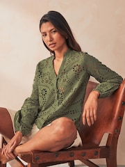 ONLY 100% Cotton Broderie Long Sleeve Button Up Blouse - Bild 2 von 6