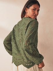 ONLY 100% Cotton Broderie Long Sleeve Button Up Blouse - Bild 3 von 6