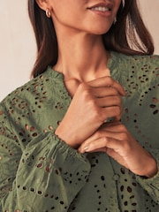 ONLY 100% Cotton Broderie Long Sleeve Button Up Blouse - Bild 4 von 6