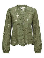 ONLY 100% Cotton Broderie Long Sleeve Button Up Blouse - Bild 5 von 6