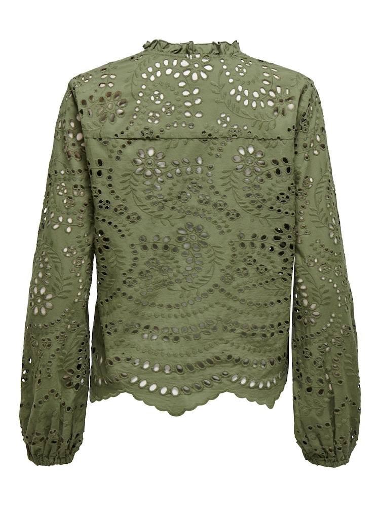 ONLY 100% Cotton Broderie Long Sleeve Button Up Blouse - Bild 6 von 6