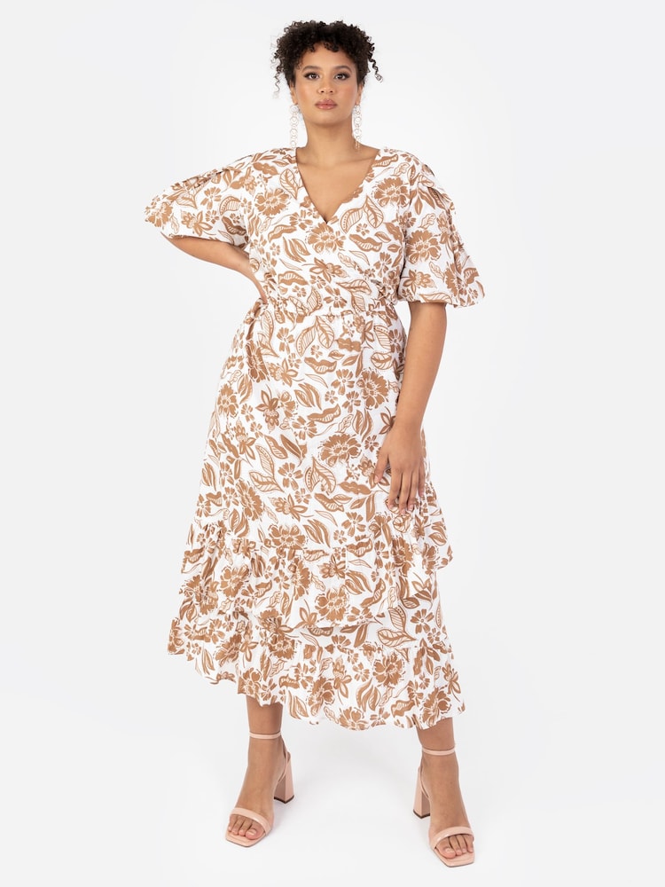 Lovedrobe Cream Faux Wrap Midaxi Dress With Ruffle Hem - Image 1 of 5 Lovedrobe Cream Faux Wrap Midaxi Dress With Ruffle Hem - Image 1 of 5