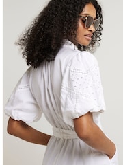River Island White Broderie Belted 100% Cotton Playsuit - Image 2 of 3