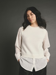 Ecru White Sparkle Sequin Shirt Layer Knitted Jumper - Image 1 of 7