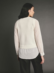 Ecru White Sparkle Sequin Shirt Layer Knitted Jumper - Image 2 of 7