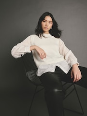 Ecru White Sparkle Sequin Shirt Layer Knitted Jumper - Image 4 of 7